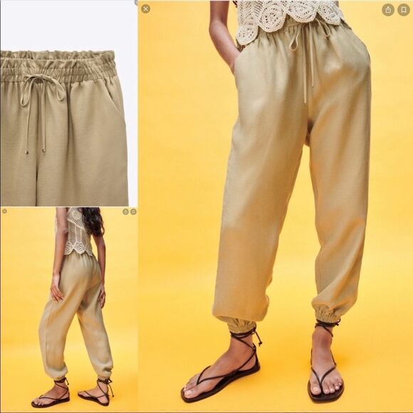 ✨ Zara Linen Blend Paperbag Jogger Pants✨ - Picture 1 of 6